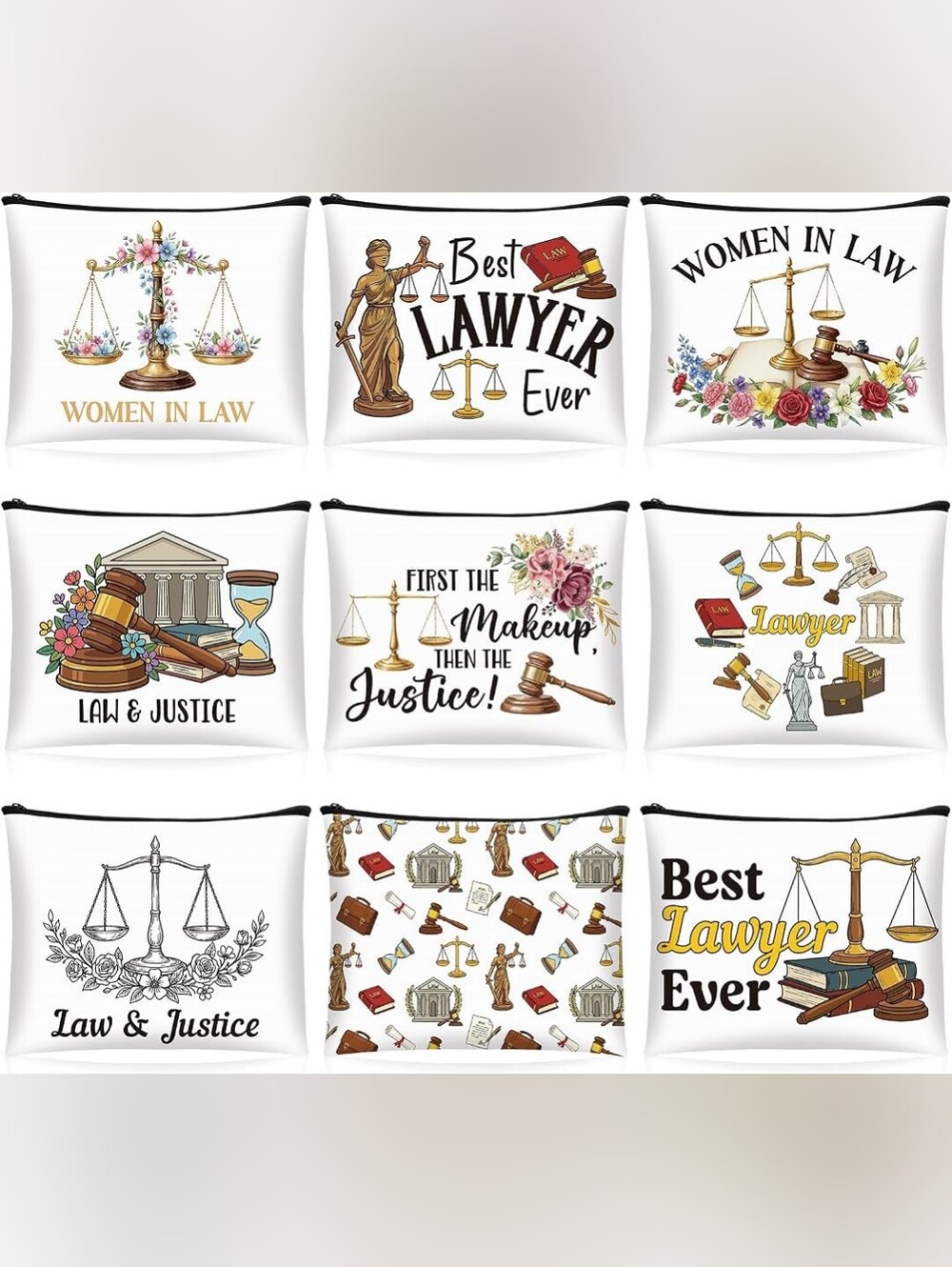 9 Pack Lawyer Themed Makeup Bags Set Lawyer Gifts for Women 9 Unique Designs